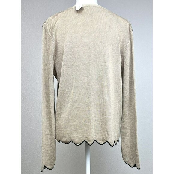 ALYA Francesca’s Womens MEDIUM Beige L/S SWEATER w/ Black Scalloped Hem NWT NEW - Picture 2 of 8